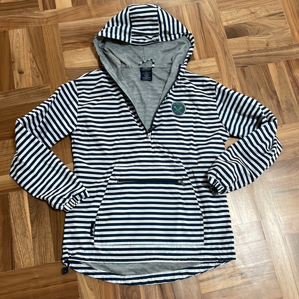 Charles River lacrosse rain wind hoodie sz XS with lining and toggle details